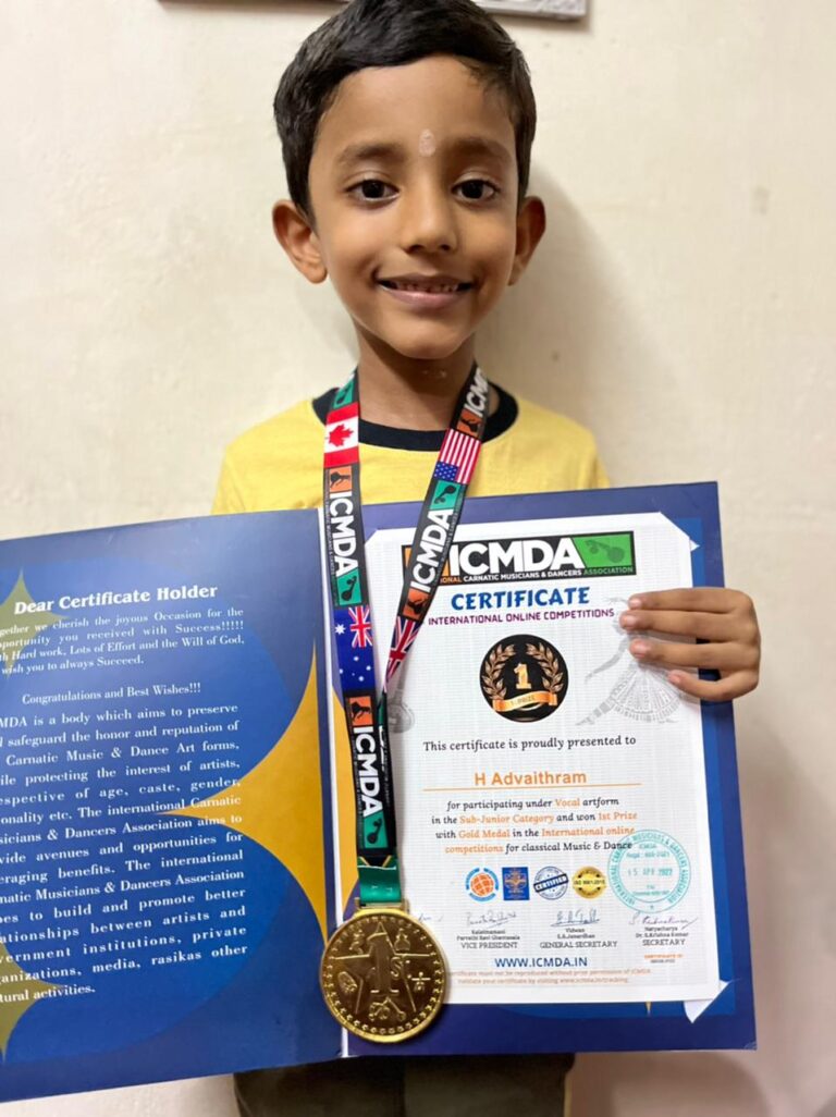Advaithram - Gold Medal in International Carnatic Music competition (1)