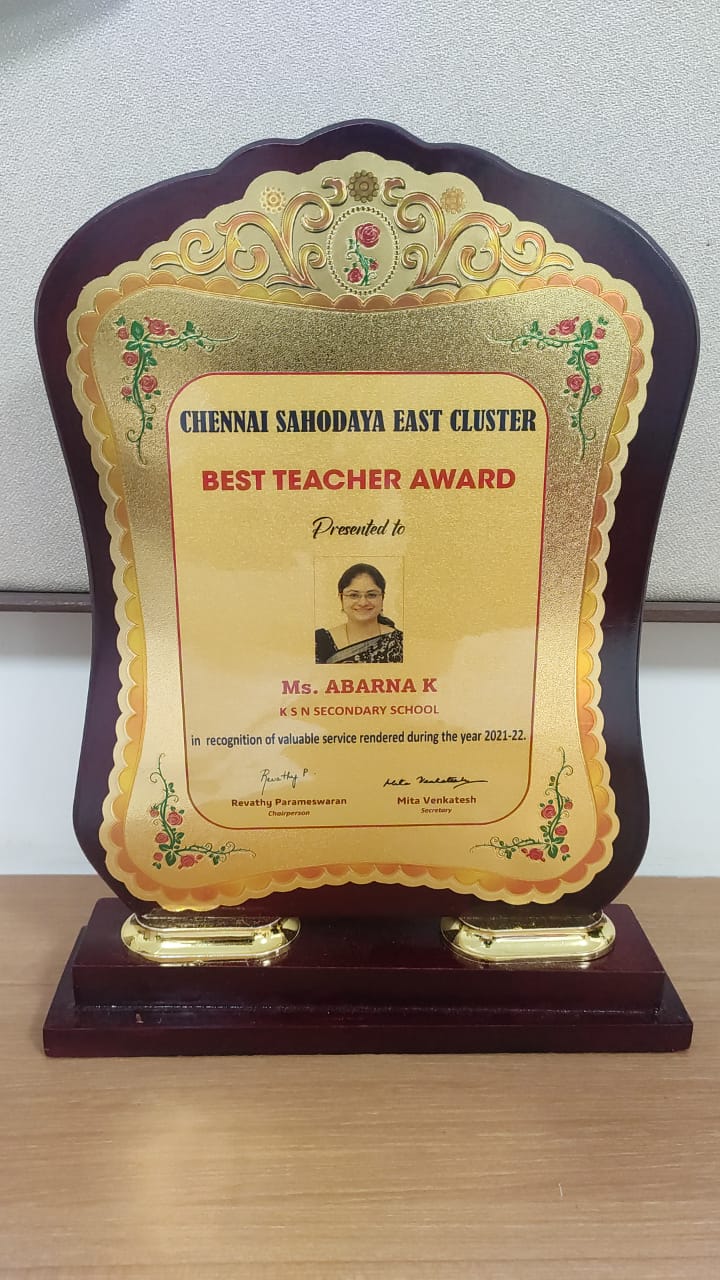 Abarna K- Chennai Sahodaya Schools Best Teacher Award 2022 (2)